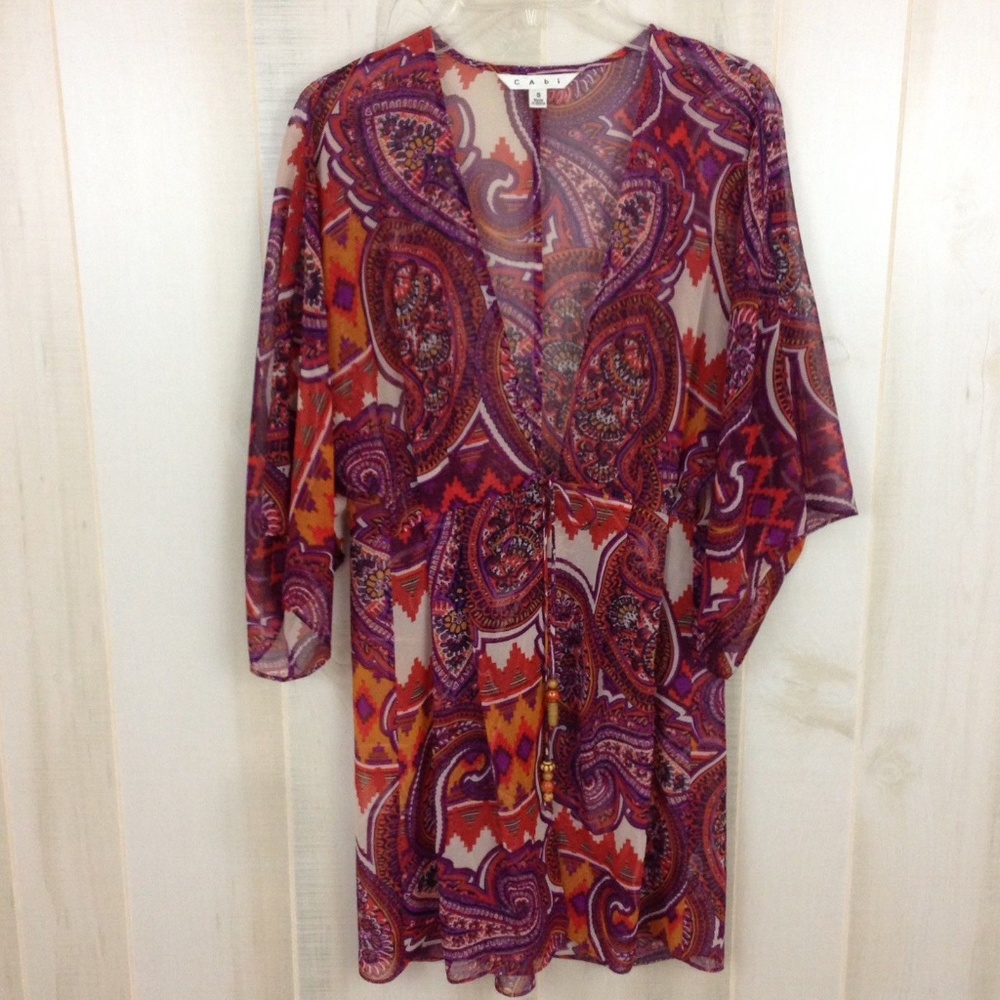 CAbi 841 Epic Open Front Tunic Tie Sheer Paisley-S